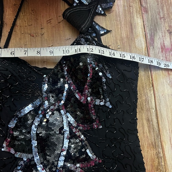 VTG,Lillie Rubin Exquisite, Black Sequin Beaded-Leaf Motif,Evening Gown,Size M - Picture 14 of 16
